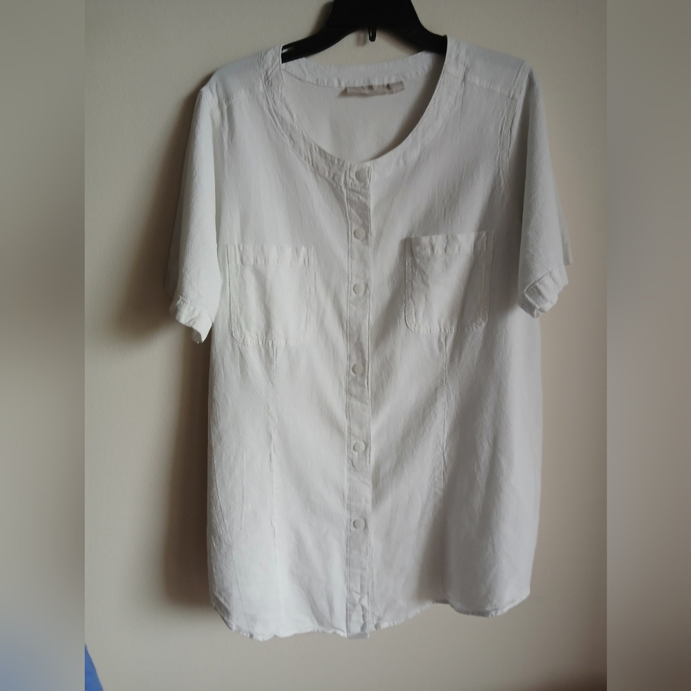 Woman Within White Button Shirt  Size 18/20 Cotton Top